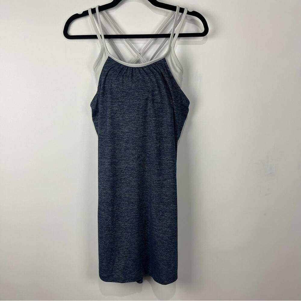 Athleta Hidden Agenda Tank Top Dress Womens XS Blue Gray Built-In Bra‎ Strappy